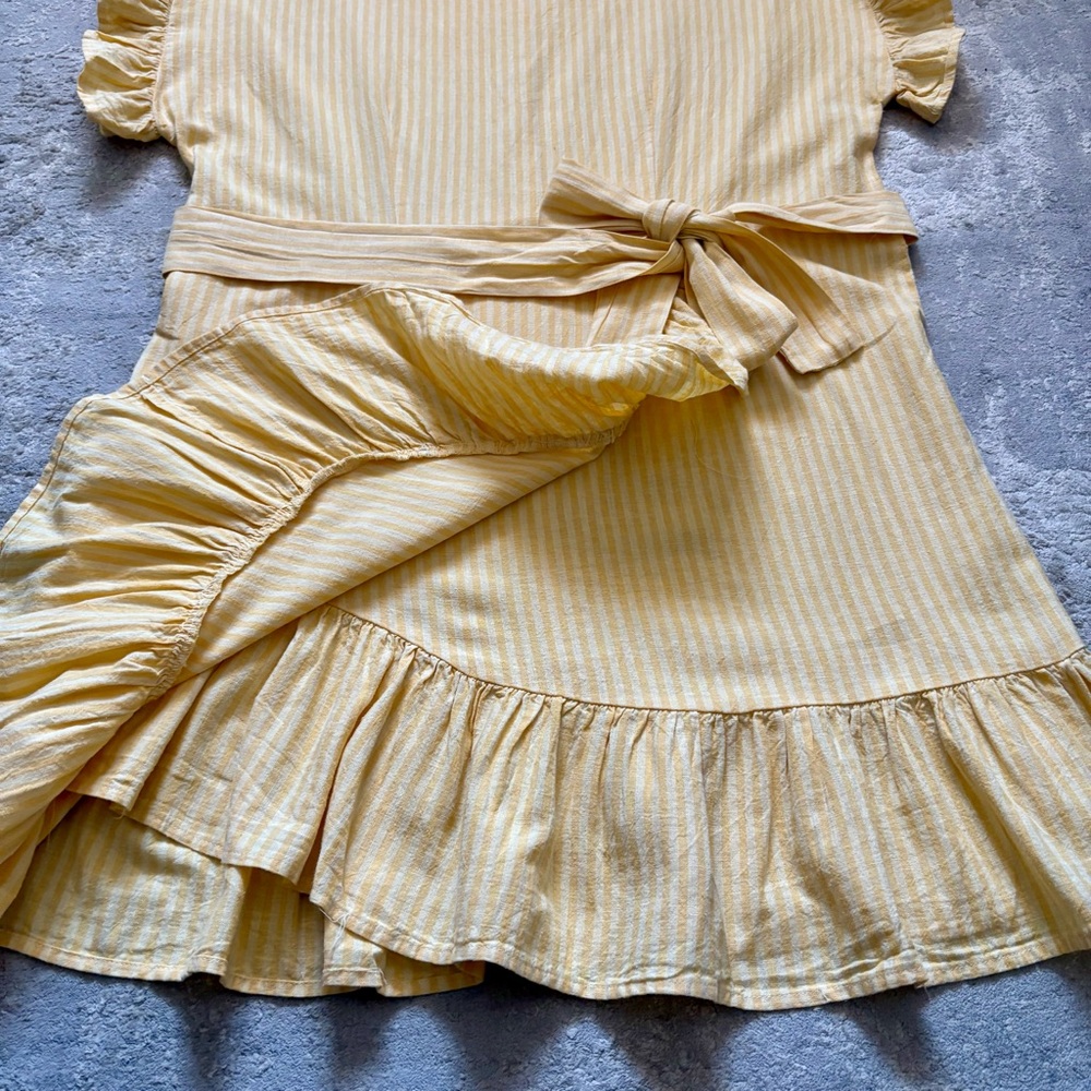 Jillian Harris x Joe Fresh Linen Blend Yellow Striped Ruffle Dress Size Large - Picture 8 of 14